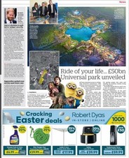 Usado, Novo Parque Temático Universal do Reino Unido £50 bilhões Harry Potter Minions recorte de notícias abril 2025 comprar usado  Enviando para Brazil