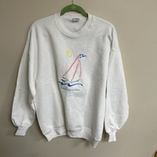 Suéter pulôver San Francisco Sailboat Crazy Shirt branco gola redonda tamanho XL, usado comprar usado  Enviando para Brazil