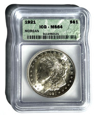 *9 DISPONÍVEL PARA VENDA* 1921 DÓLAR MORGAN PRATA ICG ETIQUETA VERDE CERTIFICADO MS64 comprar usado  Enviando para Brazil