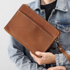 Bolsa de mão masculina retrô couro genuíno carteira bolsa de negócios porta-cartão comprar usado  Enviando para Brazil