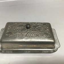 Prato de manteiga vintage Depression Criss vidro cruzado tampa de frutas de alumínio comprar usado  Enviando para Brazil