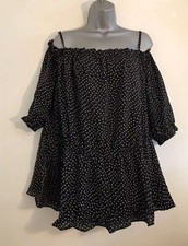 NEW Plus Size 26-32 Black Polka Dot Spaghetti Straps Elastic Off Shoulder Blouse comprar usado  Enviando para Brazil