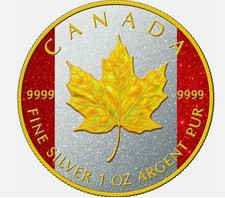 Moeda de prata 2025 Canadá bordo holográfico ouro 24k dourado e diamante bandeira empoeirada 1 oz comprar usado  Enviando para Brazil