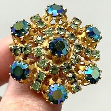 Usado, Broche Vintage KARU Arke Inc. Azul Aqua AB Strass Tom Dourado Áustria comprar usado  Enviando para Brazil