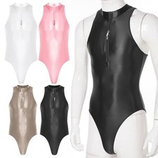 Usado, Macacão de collant masculino ajuste brilhante cor sólida sem mangas tanga roupa íntima comprar usado  Enviando para Brazil