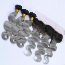 TRAMA DE CABELO HUMANO BRASILEIRO 12A 3/4 PACOTES + RENDA FRONTAL 13X4 1B/OMBRE RAIZ CINZA comprar usado  Enviando para Brazil