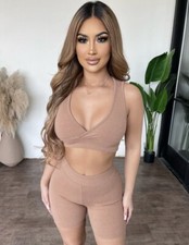 Conjunto de motociclista OOTDFASH moda feminina boutique nua 2 peças com nervuras arrebatadas comprar usado  Enviando para Brazil
