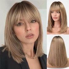 Perucas de cabelo humano Remy destaque marrom cinza com franjas comprimento do ombro sem renda  comprar usado  Enviando para Brazil