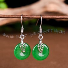 Brinco de gancho prata pendurado folha pedra preciosa círculo donut jade verde natural 15 mm comprar usado  Enviando para Brazil