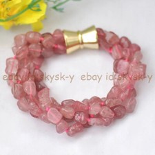 Pulseira de contas de cristal de quartzo morango natural 4 fileiras 8-10 mm pedras preciosas irregulares 8" comprar usado  Enviando para Brazil