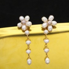 Brinco de pérolas barrocas branco do mar do sul temperamento floral ouro 18K P comprar usado  Enviando para Brazil