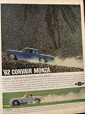 Chevrolet, 1962 Monza, Página Inteira Vintage Grande Formato Impressão Anúncio comprar usado  Enviando para Brazil