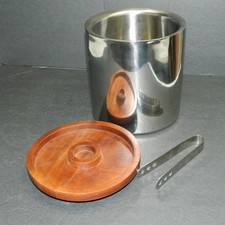 Balde de gelo com pinças e tampa de madeira 7-7/8" limiar parede dupla aço inoxidável comprar usado  Enviando para Brazil