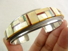 Usado, Bracelete Navajo Joan Douglas pesado 40g 6-5/8" esterlina com incrustação esfregão nativo comprar usado  Enviando para Brazil