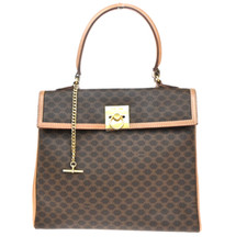 Bolsa de mão CELINE logotipo padrão macadame PVC couro marrom ouro Itália 04EF233 comprar usado  Enviando para Brazil