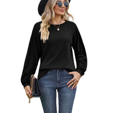 Tops con manga linterna de cuello redondo: elegantes blusas informales para e..., usado comprar usado  Enviando para Brazil