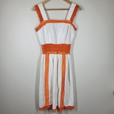 Vestido sem mangas vintage anos 70 feito à mão branco laranja acabamento em crochê linha A XS LER comprar usado  Enviando para Brazil