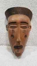 Máscara facial tribal de madeira africana esculpida à mão arte de parede chapéu de cabelo liso comprar usado  Enviando para Brazil