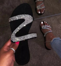 Chinelos femininos de verão strass chinelos planos praia bling sandálias moda comprar usado  Enviando para Brazil