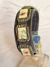 #166, Pulseira antiga chinesa de prata filigrana scrimshaw osso símbolo 6 painéis comprar usado  Enviando para Brazil