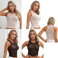 Mujeres Sexy Ver a través del torso sin mangas Recortado Sexy Malla Transparente Deportivo Chaleco Camiseta Blusa segunda mano  Embacar hacia Mexico