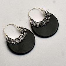 Usado, Brincos pendurados de gota feitos à mão de pedra preciosa ônix preto presente joia 2,2" AE-49016 comprar usado  Enviando para Brazil