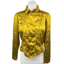 Blusa blusa ocidental vintage Lenvol ouro amarelo metálico jacquard seda cetim P comprar usado  Enviando para Brazil