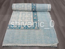 Colcha Gudri branca indiana tamanho duplo estampa de bloco de mão Kantha feita à mão comprar usado  Enviando para Brazil