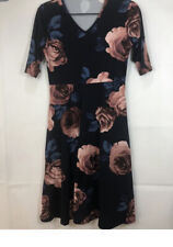 Vestido midi TIFFANY & GREY feminino tamanho S azul floral ajuste para alargar manga curta comprar usado  Enviando para Brazil