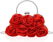Bolsa clutch feminina de cetim rosas com corrente anexável. Ferragens em tom prata comprar usado  Enviando para Brazil