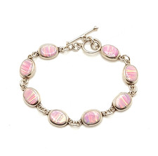 México 925 painel oval esterlino pulseira alternada com incrustação de opala rosa falsa 7", usado comprar usado México 925 painel oval esterlino pulseira alternada com incrustação de opala rosa falsa 7", usado comprar usado  Enviando para Brazil