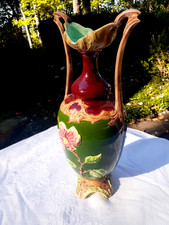 Vaso de cerâmica vintage majólica arte floral 14" sem lascas sem rachaduras -Marcado comprar usado  Enviando para Brazil
