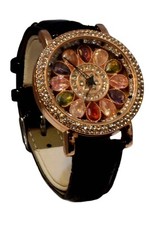 RELÓGIO FEMININO MOSTRADOR ROTATIVO QUARTZO OURO ROSA CAIXA PULSEIRA DE COURO PRETO comprar usado  Enviando para Brazil