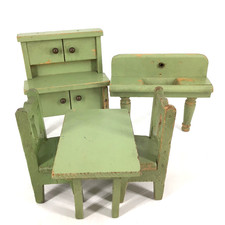 Conjunto de pia de cozinha Converse/Schoenhut 1930 madeira verde móveis para casa de bonecas, usado comprar usado  Enviando para Brazil