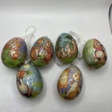 Usado, 6 ovos de Páscoa vintage papel decoupage Peter Rabbit com fita para pendurar  comprar usado  Enviando para Brazil