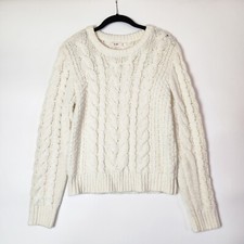 Suéter feminino Mi Ami malha cabo tamanho M branco malha cabo pulôver outono comprar usado  Enviando para Brazil