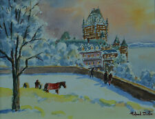 Ancien tableau paysage sous la neige Canada QUEBEC CITY    signé ROLAND DOSTIE  comprar usado  Enviando para Brazil