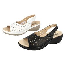 Mujer Blanco o Negro Cuero Tira Trasera Easy B Cuña Open Toe Sandalias: Georgia comprar usado  Enviando para Brazil