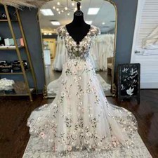 Usado, Vestidos de noiva florais gola V manga gorro botões sem costas vestidos de noiva de tule novos comprar usado  Enviando para Brazil