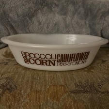 Caçarola de vidro leitoso oval vintage Glasbake prato 1 qt sem tampa letras ervilhas milho, usado comprar usado  Enviando para Brazil