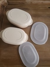 Panela de microondas Tupperware vintage 35 oz 50 0z creme 2 potes 4 tampas ovais , usado comprar usado  Enviando para Brazil