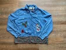 Camisa jeans feminina grama limão jeans azul grande Natal boneco de neve arte popular, usado comprar usado  Enviando para Brazil