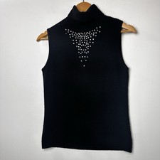Blusa sem mangas vintage Designers Originals Luxelon gola alta preta strass Y2K P comprar usado  Enviando para Brazil