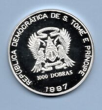 Moneda de 1000 Dobras de plata St Thomas & Prince Island 1997, 1 OZ. UNA ONZA. PRUEBA. segunda mano  Embacar hacia Mexico