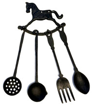 Lote de 4 peças vintage de ferro fundido para utensílios de cozinha suspensos rack de cavalo comprar usado  Enviando para Brazil