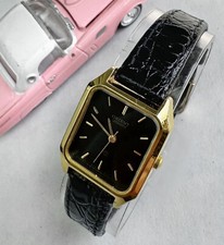 Relógio tanque feminino ORIENT caixa tom dourado Japão vintage década de 1980 mostrador preto couro 20 mm, usado comprar usado  Enviando para Brazil