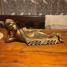 Vintage Grande Escultura em Madeira Primitiva Buda Descanso Espelho Dourado + Strass  comprar usado  Enviando para Brazil