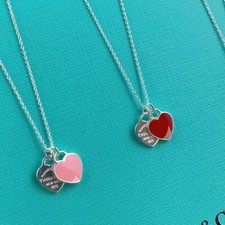Colar feminino TIFFANY & Co vermelho, rosa opcional duplo com etiqueta de coração comprar usado  Enviando para Brazil