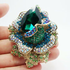 Broche prendedor colgante flor rosa verde vintage cristal estrás regalos segunda mano  Embacar hacia Mexico
