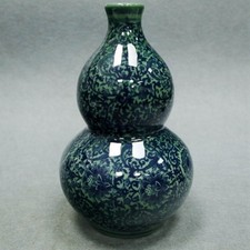 Vaso chinês antigo de porcelana azul vitrificado azul e branco padrão de lótus cabaça comprar usado  Enviando para Brazil